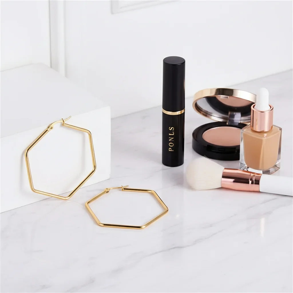 Grandes boucles d'oreilles hexagonales dorées en acier inoxydable - Bijou géométrique minimaliste