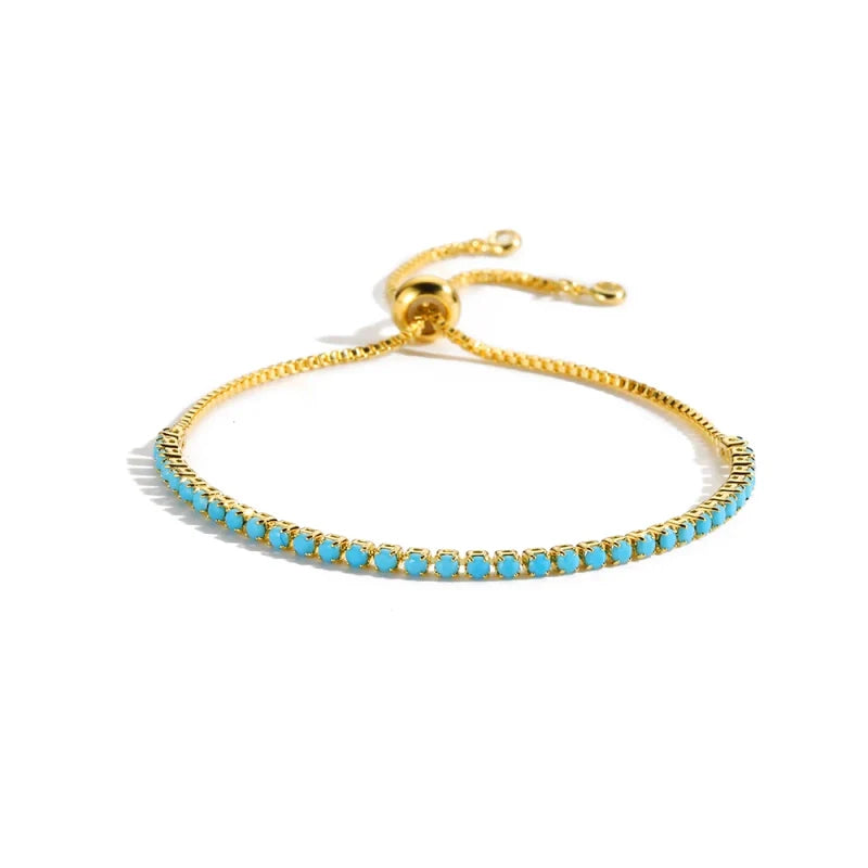 Bracelets rivières dorés et argentés sertis de pierres turquoise synthétiques : formes ronde